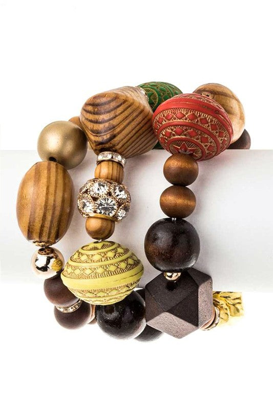 Mix Wooden Beads Stretch Bracelet Set