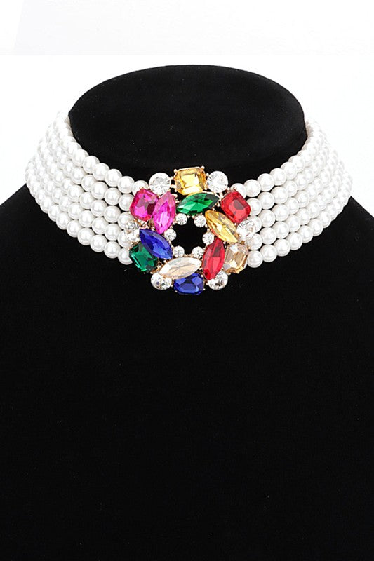 Crystal Pearl Choker Statement Necklace