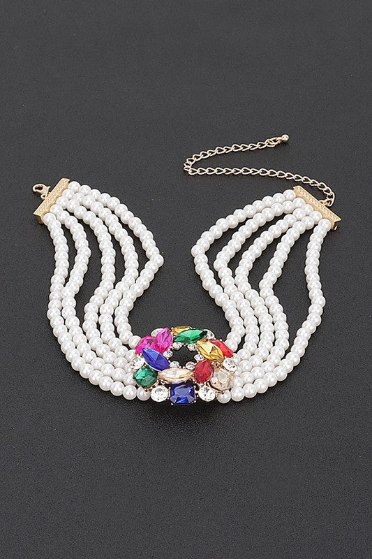 Crystal Pearl Choker Statement Necklace