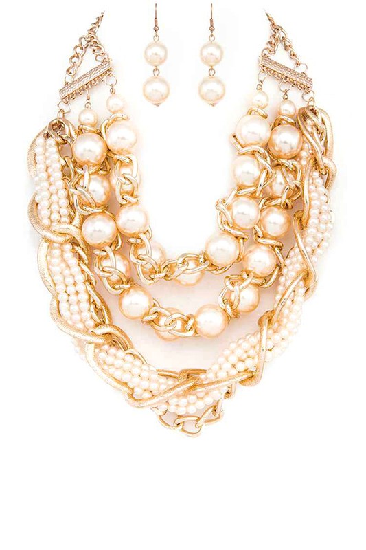 Mix Pearls Layer Statement Necklace Set