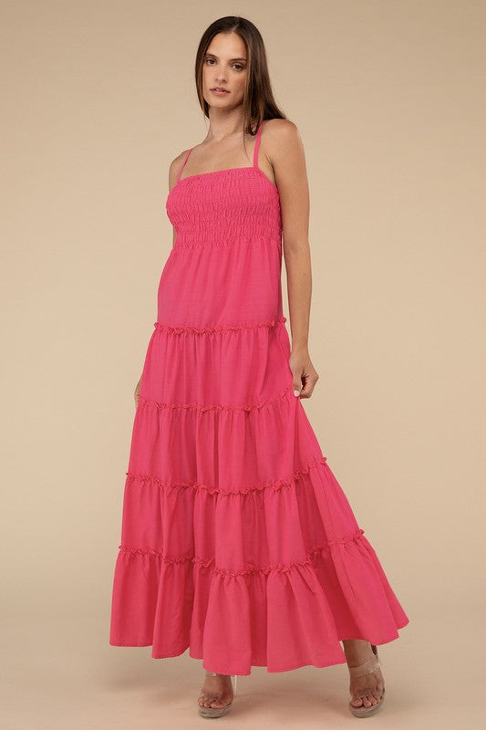 Woven Smocked Top Tiered Cami Maxi Dress