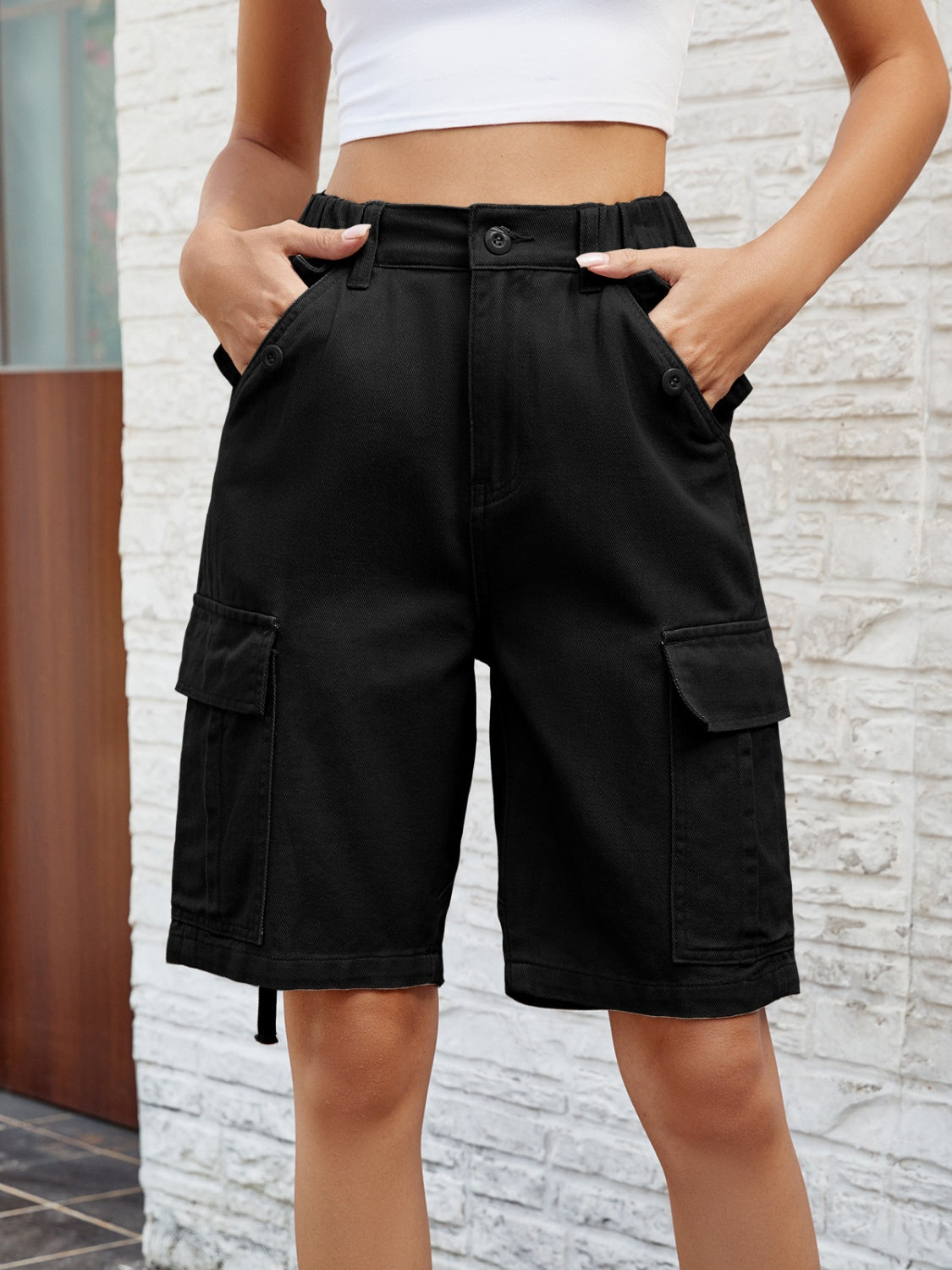 High Waist Denim Shorts with Pockets