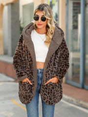 Camila Leopard Hooded Coat with Pockets