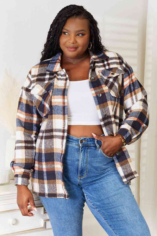Lindsey Plaid Button Front Shirt Jacket with Breast Pockets